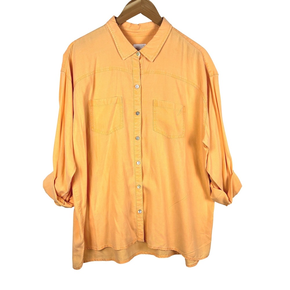 J. Jill Women Long Sleeve Tencel Roll Tab Button Down Shirt Sz L Coastal Minimal